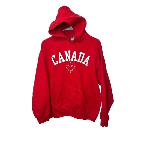 Gildan Heavy Blend Canadian Hoodie Red Medium Maple Leaf Logo - Picture 1 of 7